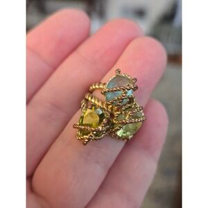 Artisan Gemstone Rope Ring Gold-plated Vintage Sz 5